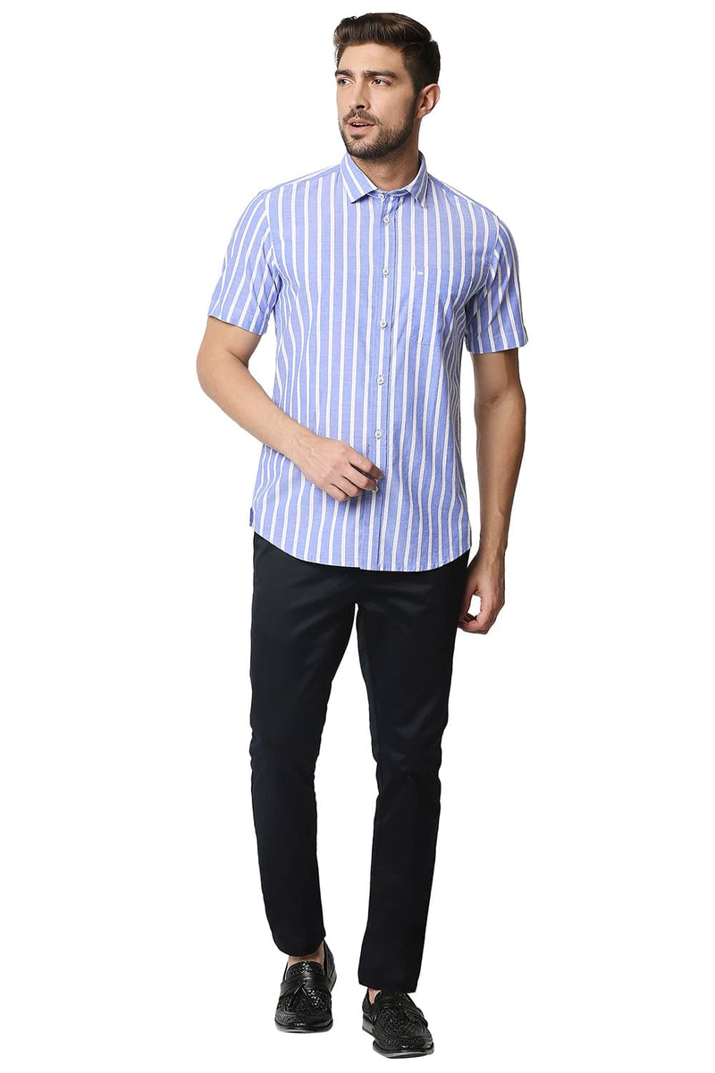 BASICS SLIM FIT OXFORD STRIPE HALFSLEEVES SHIRT