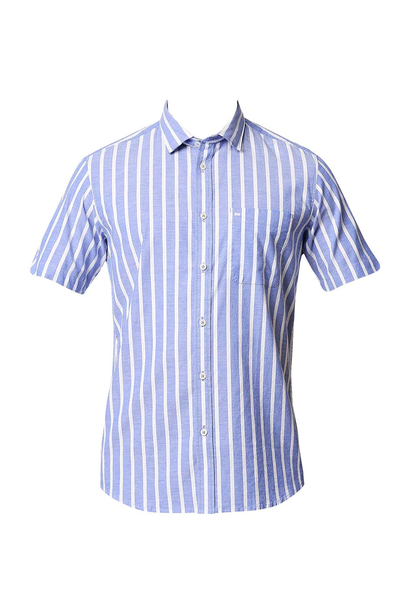 BASICS SLIM FIT OXFORD STRIPE HALFSLEEVES SHIRT