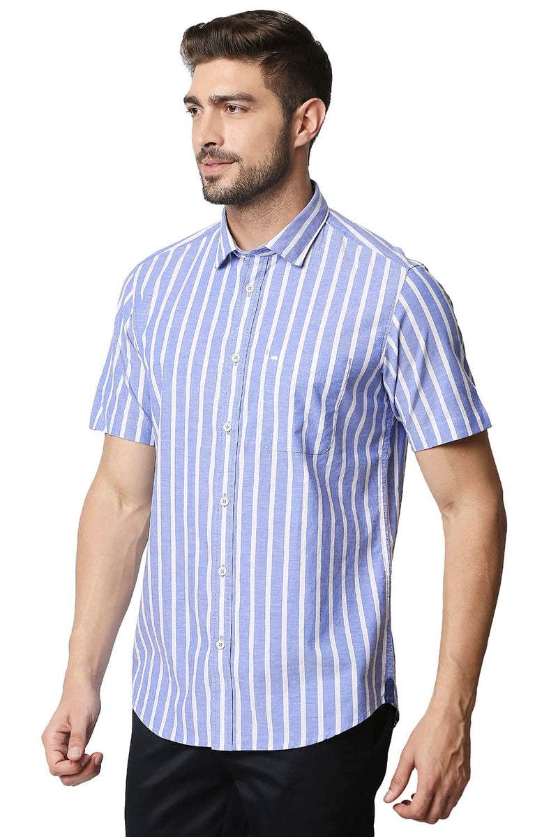 BASICS SLIM FIT OXFORD STRIPE HALFSLEEVES SHIRT