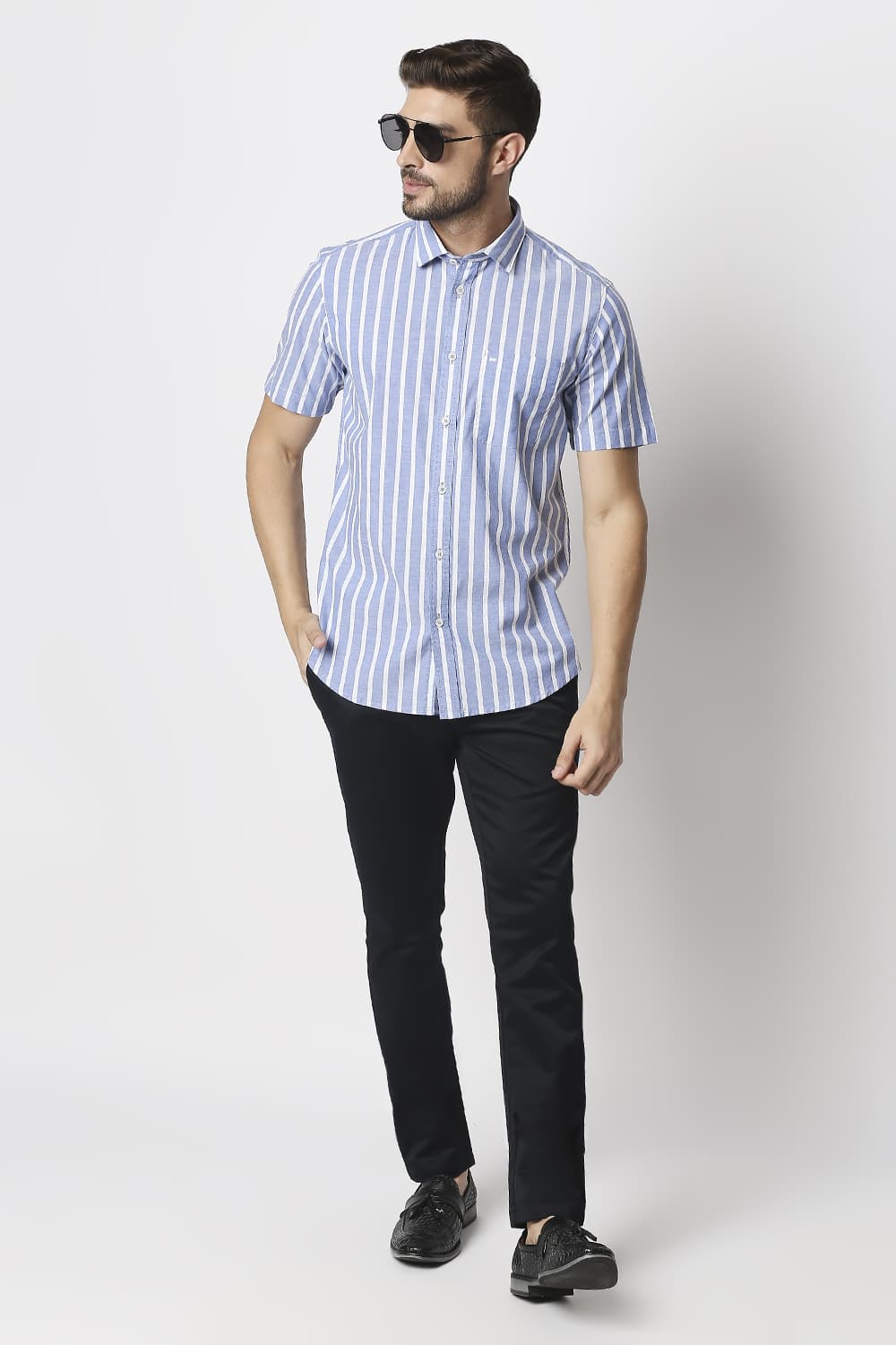 Slim Fit Oxford Stripe Halfsleeves Shirt