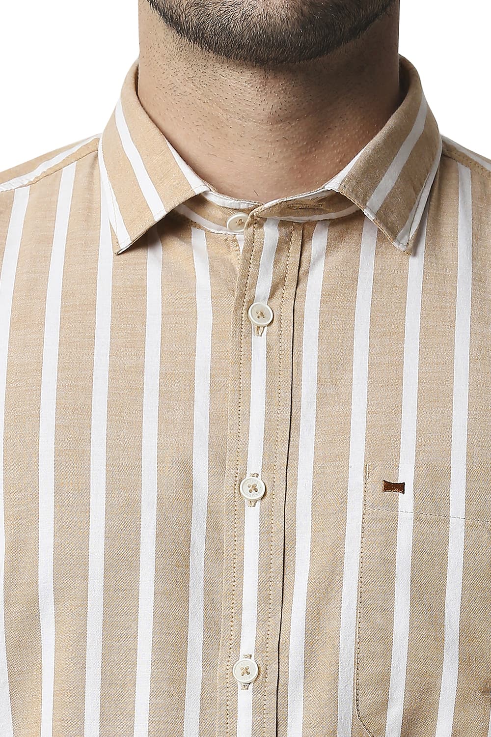 BASICS SLIM FIT OXFORD STRIPE HALFSLEEVES SHIRT