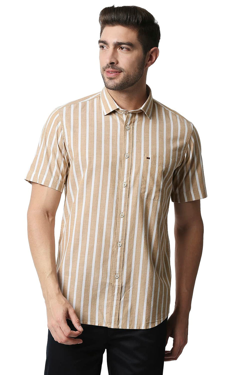 BASICS SLIM FIT OXFORD STRIPE HALFSLEEVES SHIRT