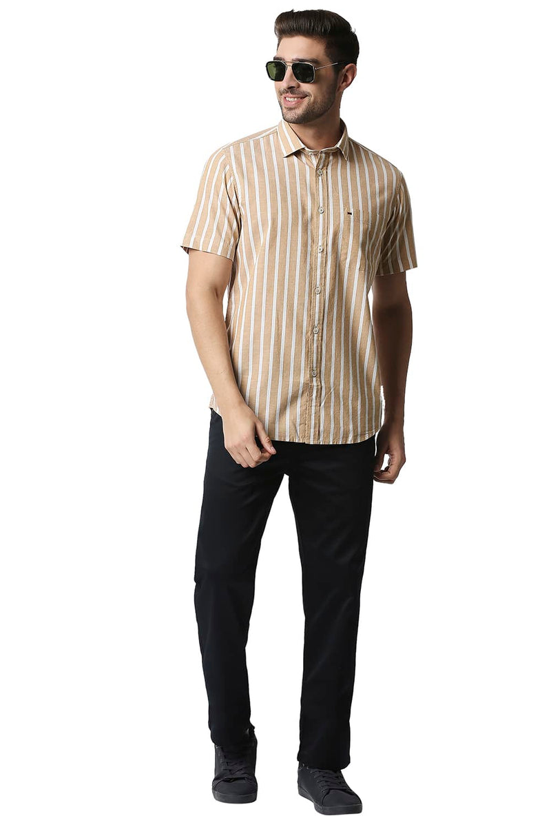 BASICS SLIM FIT OXFORD STRIPE HALFSLEEVES SHIRT