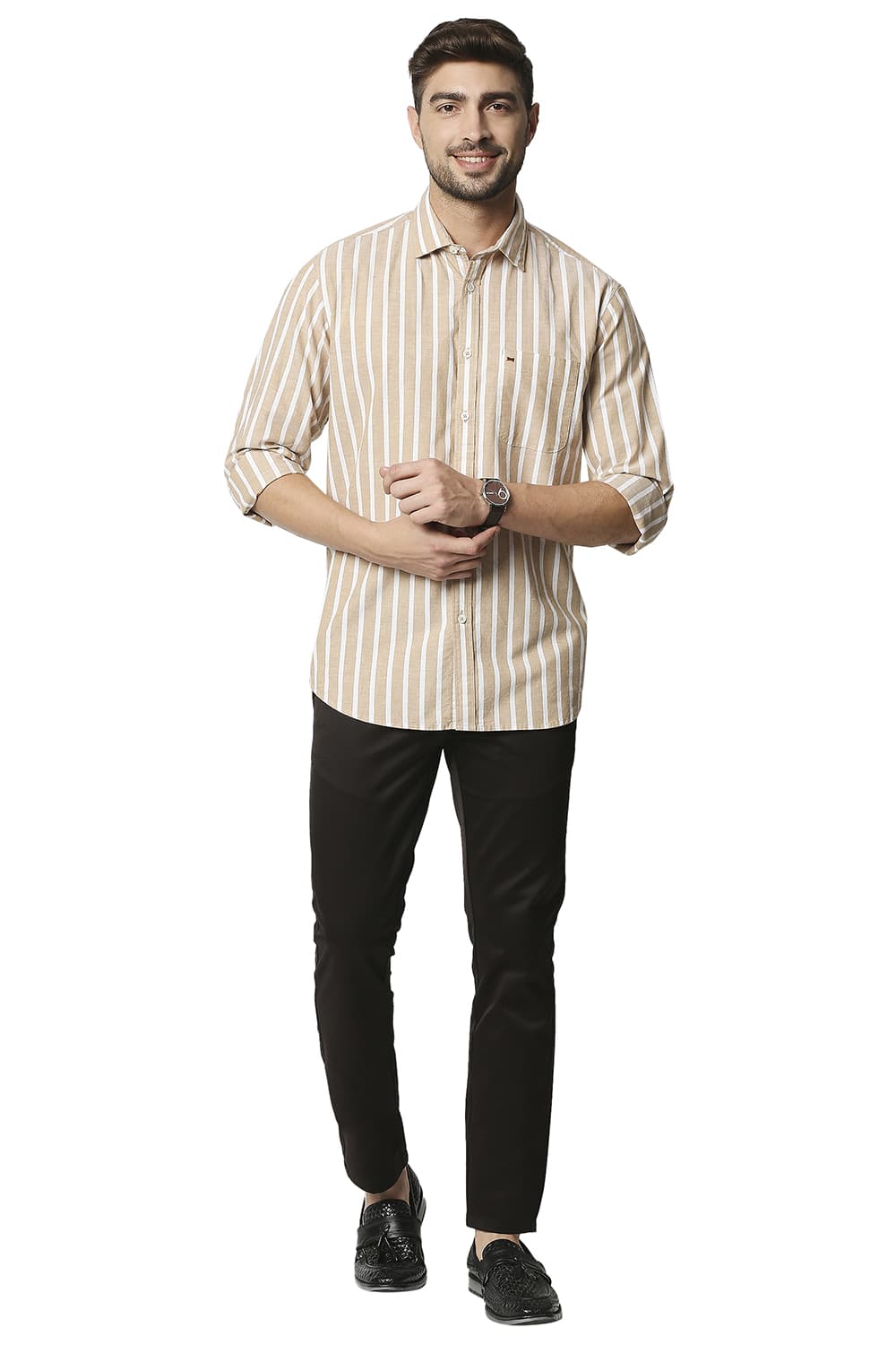 BASICS SLIM FIT OXFORD STRIPE SHIRT