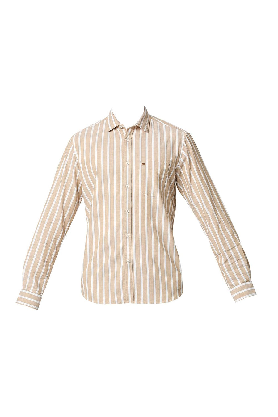 BASICS SLIM FIT SAND BROWN OXFORD STRIPE SHIRT