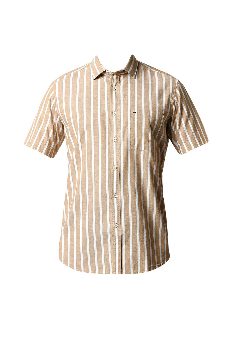 BASICS SLIM FIT OXFORD STRIPE HALFSLEEVES SHIRT