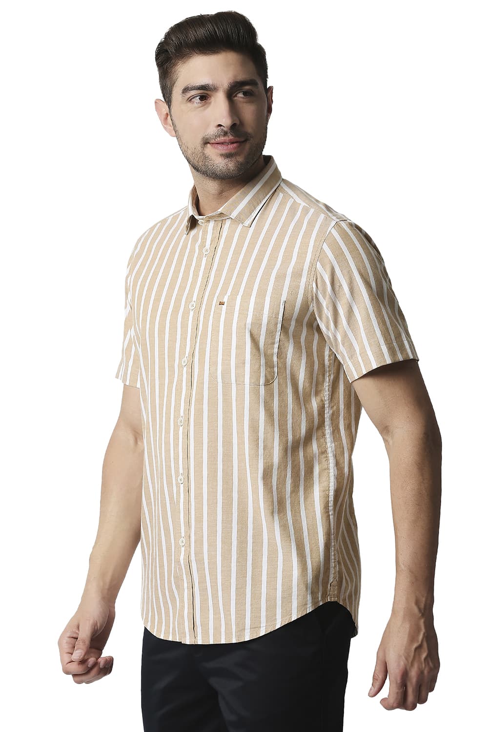 BASICS SLIM FIT OXFORD STRIPE HALFSLEEVES SHIRT