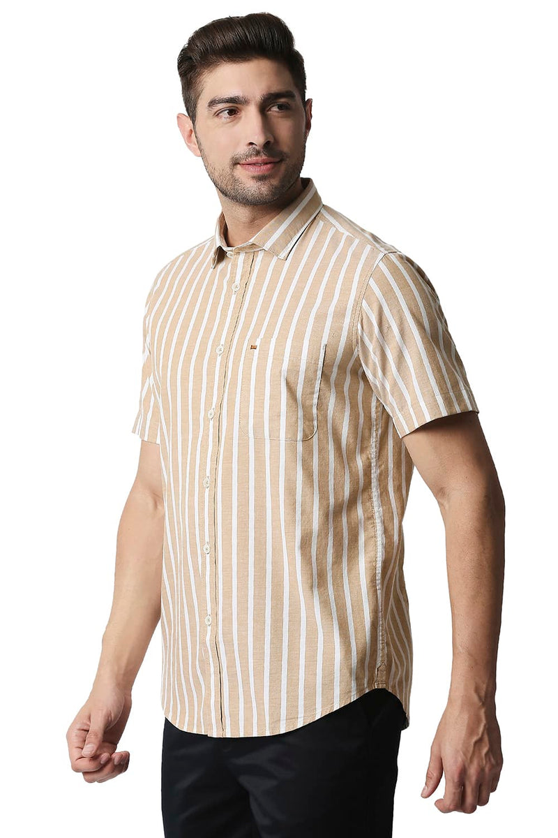 BASICS SLIM FIT OXFORD STRIPE HALFSLEEVES SHIRT