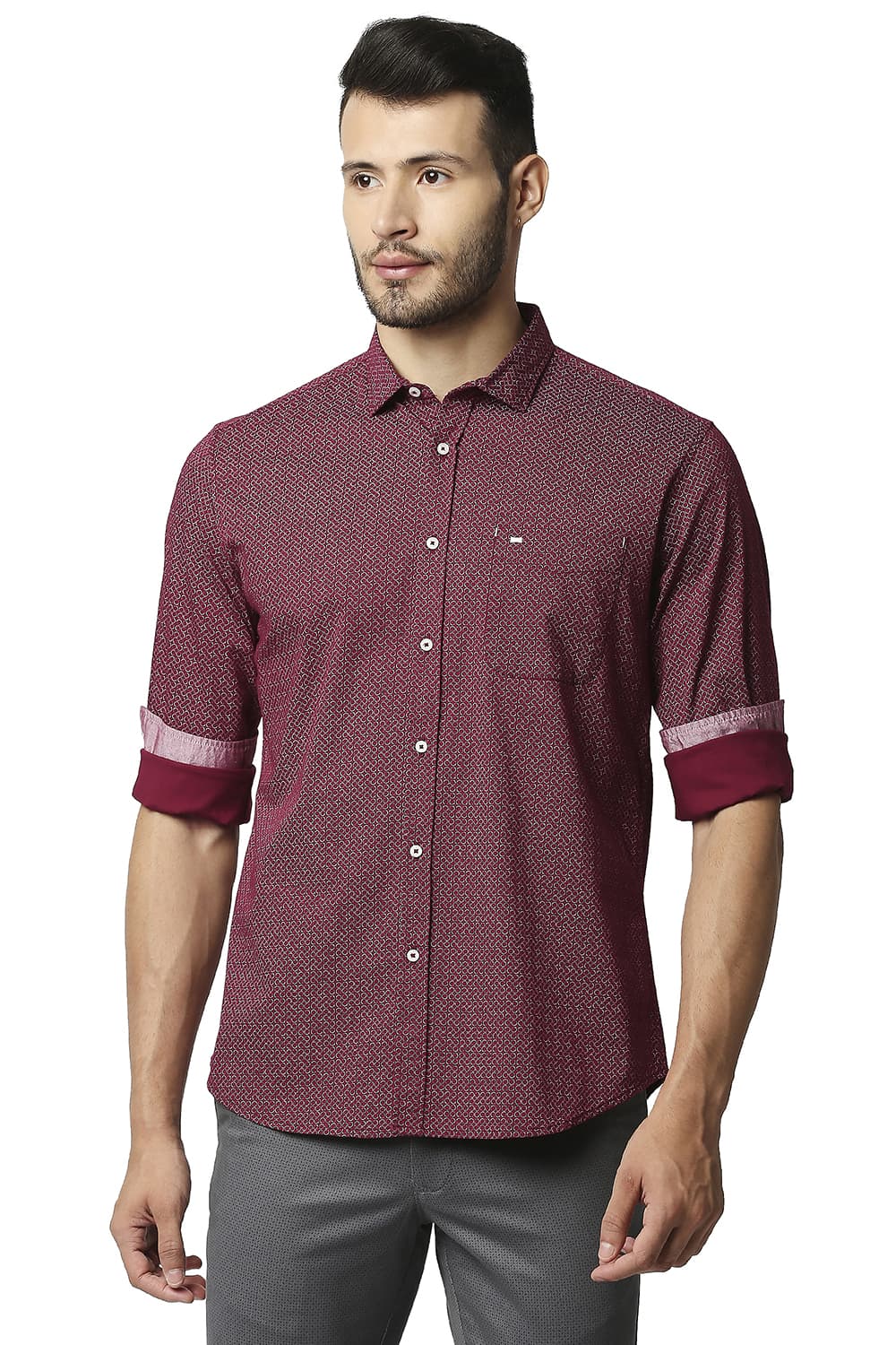 BASICS SLIM FIT TWILL STRETCH PRINTED SHIRT