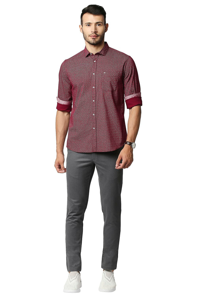 BASICS SLIM FIT TWILL STRETCH PRINTED SHIRT