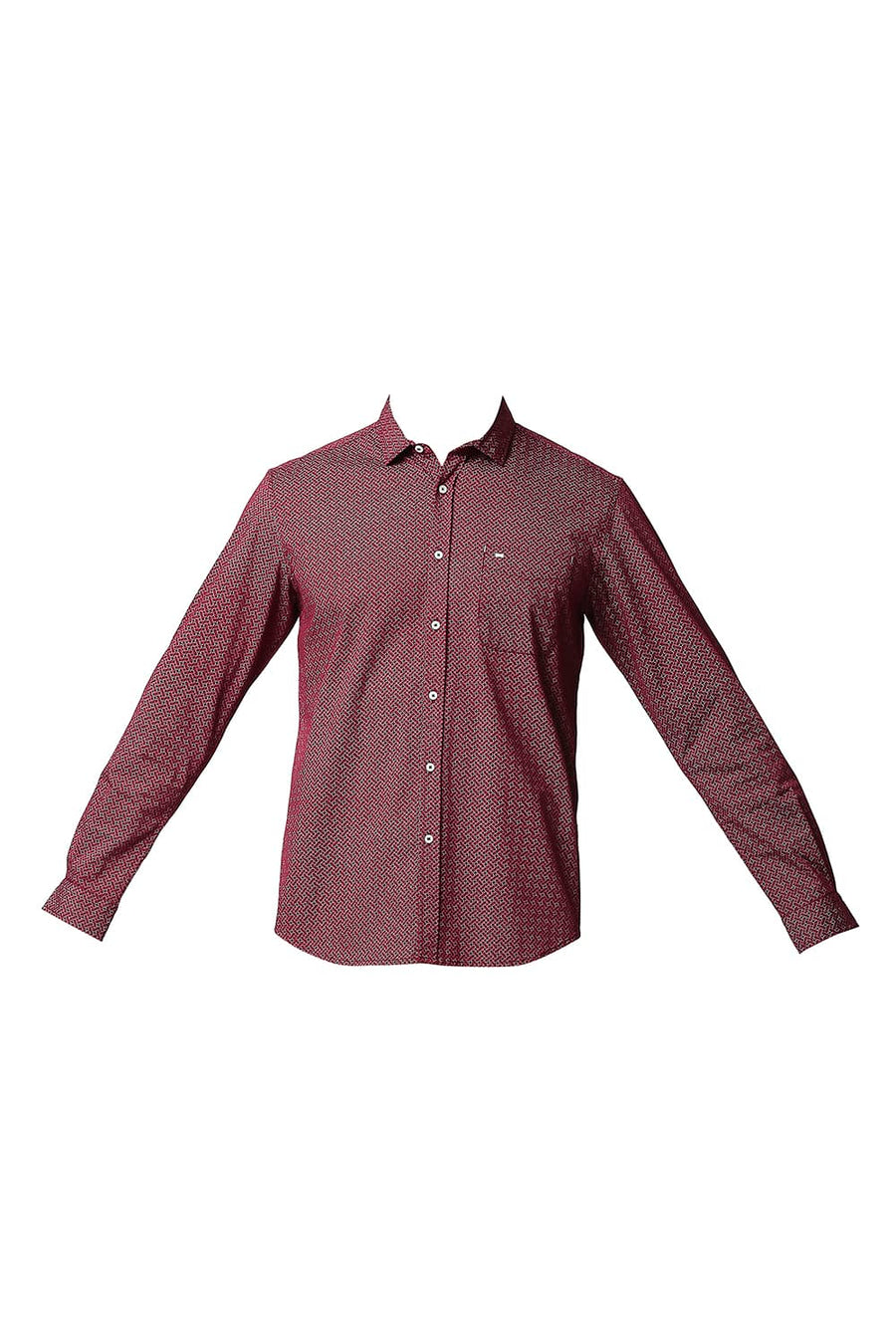 BASICS SLIM FIT CABERNET RED TWILL STRETCH PRINTED SHIRT