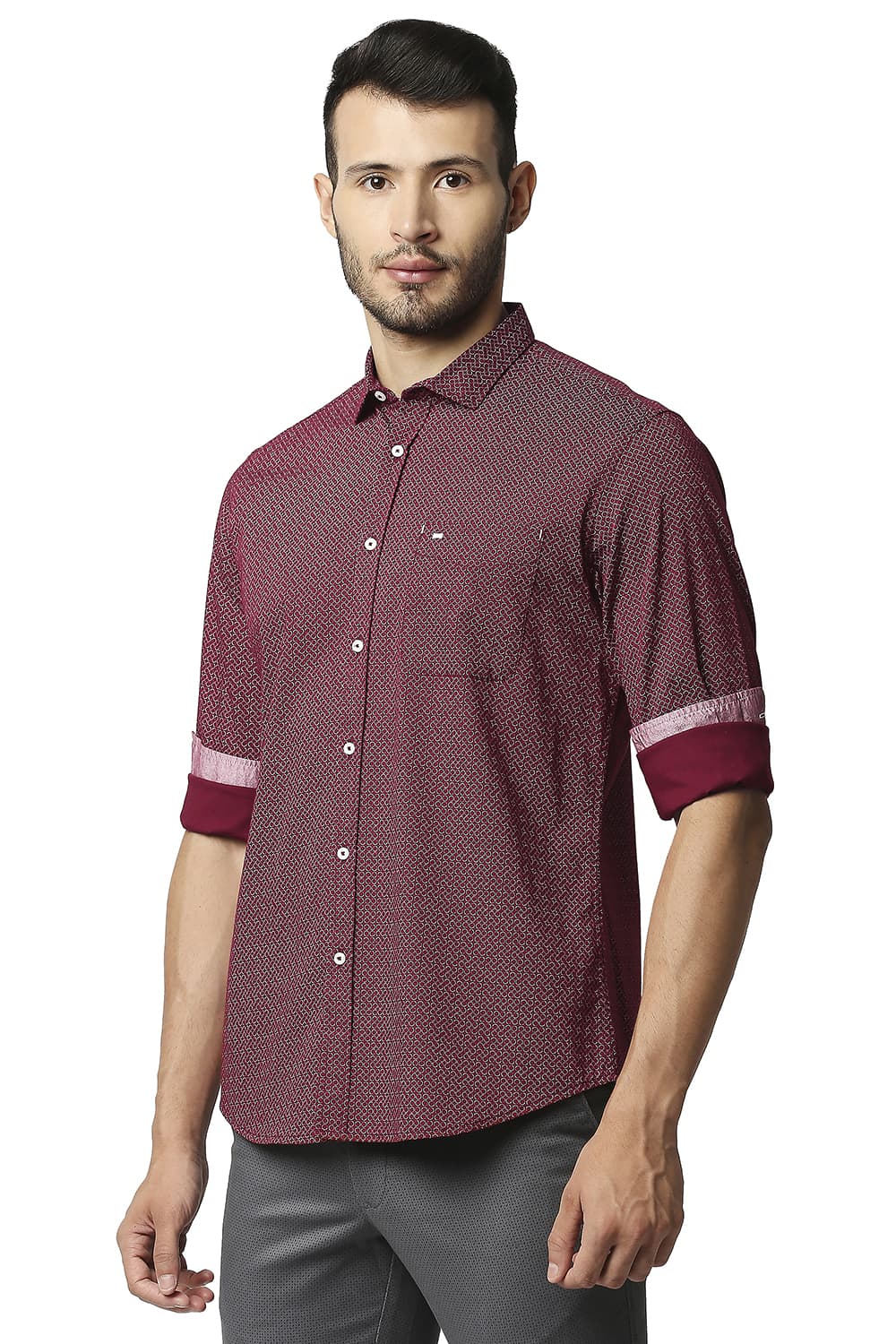 BASICS SLIM FIT TWILL STRETCH PRINTED SHIRT