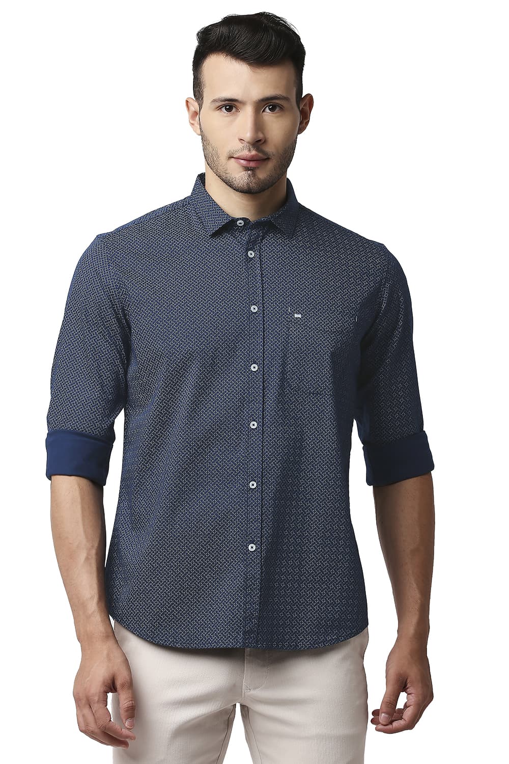 BASICS SLIM FIT TWILL STRETCH PRINTED SHIRT