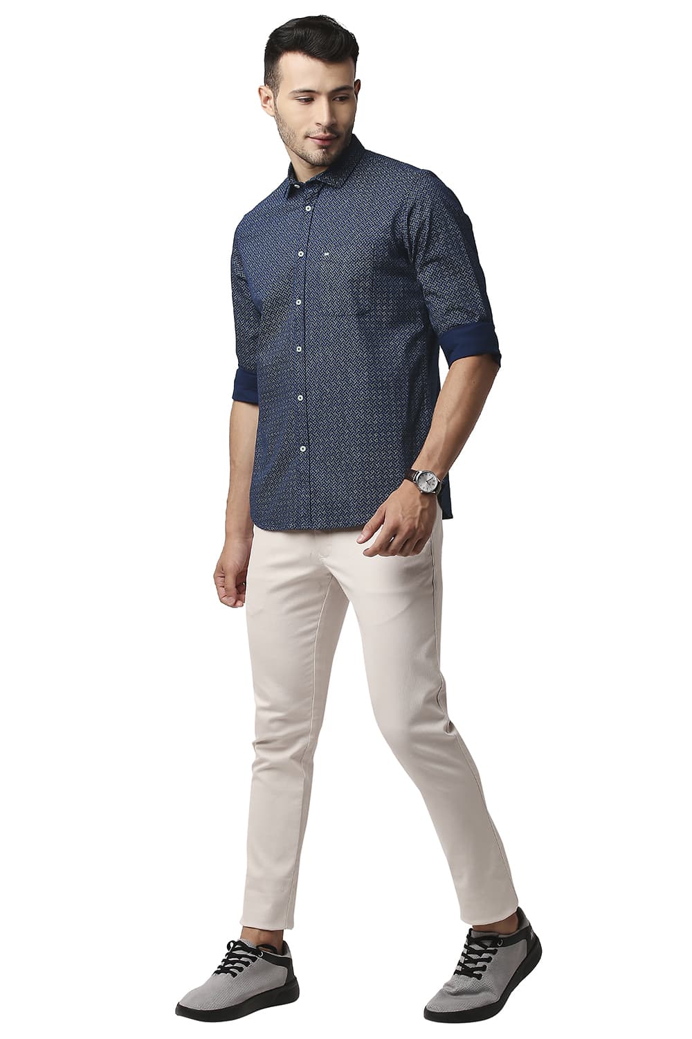 BASICS SLIM FIT TWILL STRETCH PRINTED SHIRT