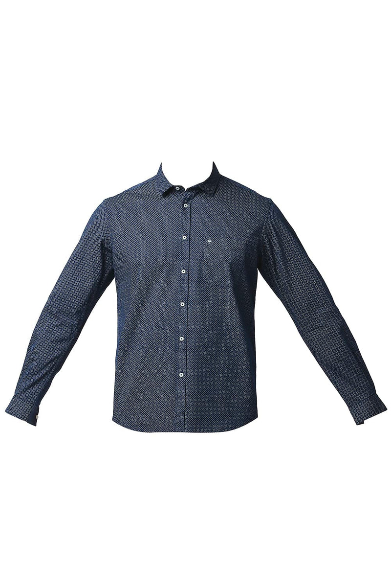 BASICS SLIM FIT TWILL STRETCH PRINTED SHIRT