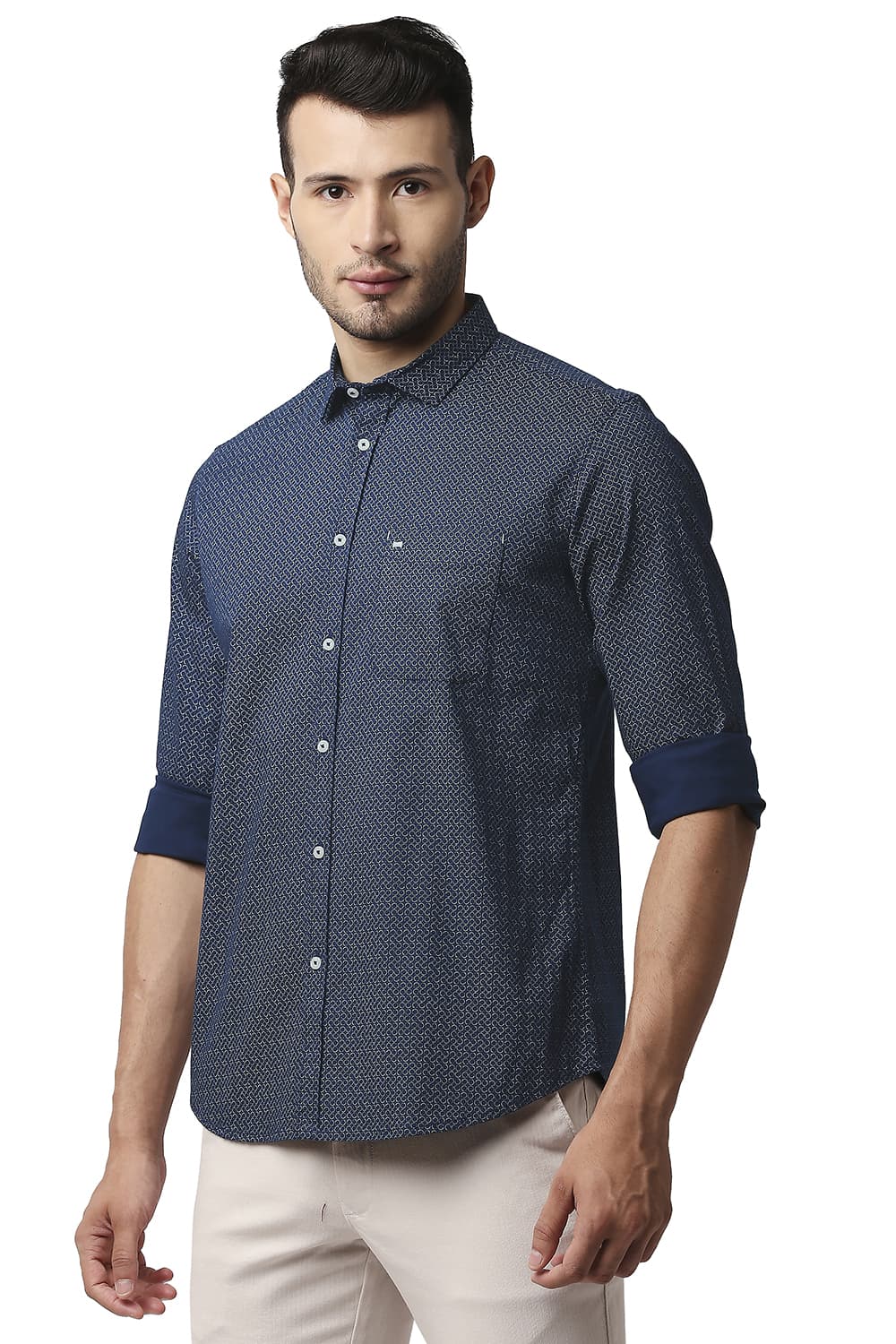 BASICS SLIM FIT TWILL STRETCH PRINTED SHIRT