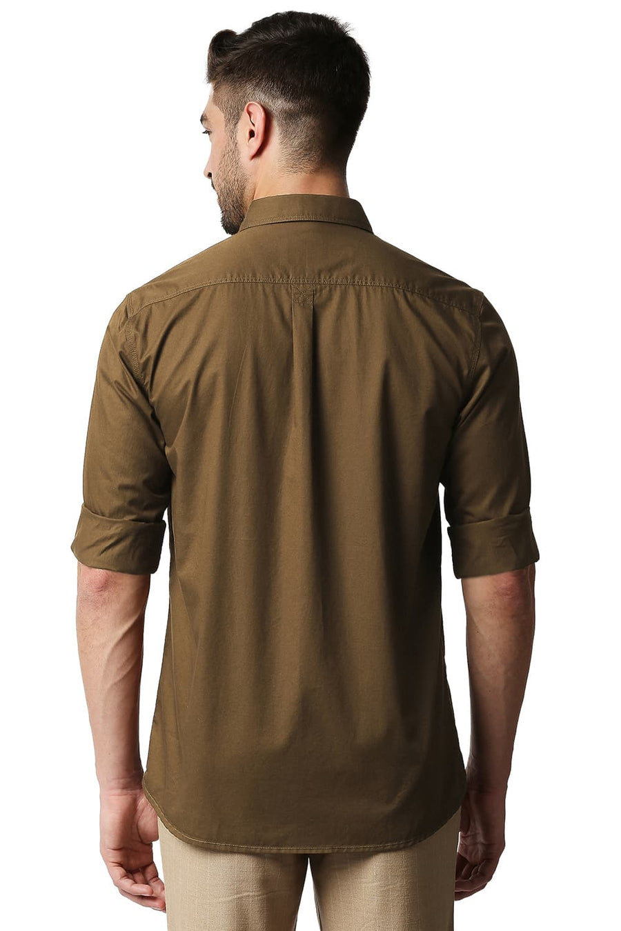 BASICS SLIM FIT TOFFEE KHAKI TWILL SHIRT