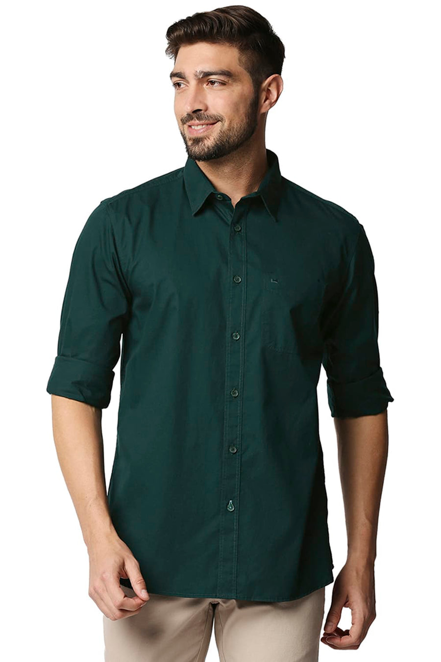 BASICS SLIM FIT PONDEROSA GREEN TWILL SHIRT