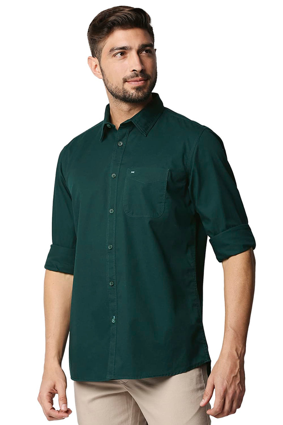 BASICS SLIM FIT PONDEROSA GREEN TWILL SHIRT