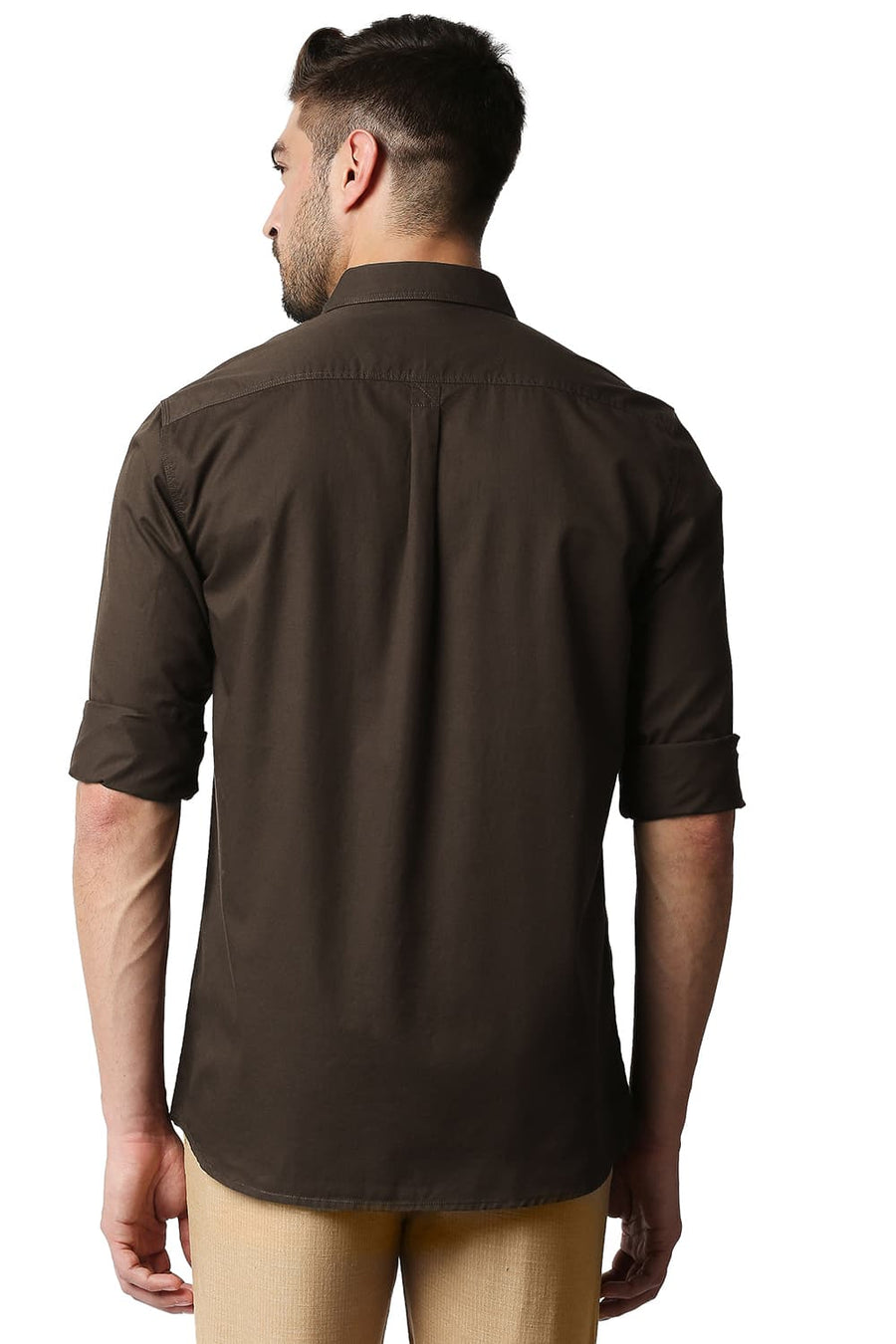 BASICS SLIM FIT BEAN BROWN TWILL SHIRT