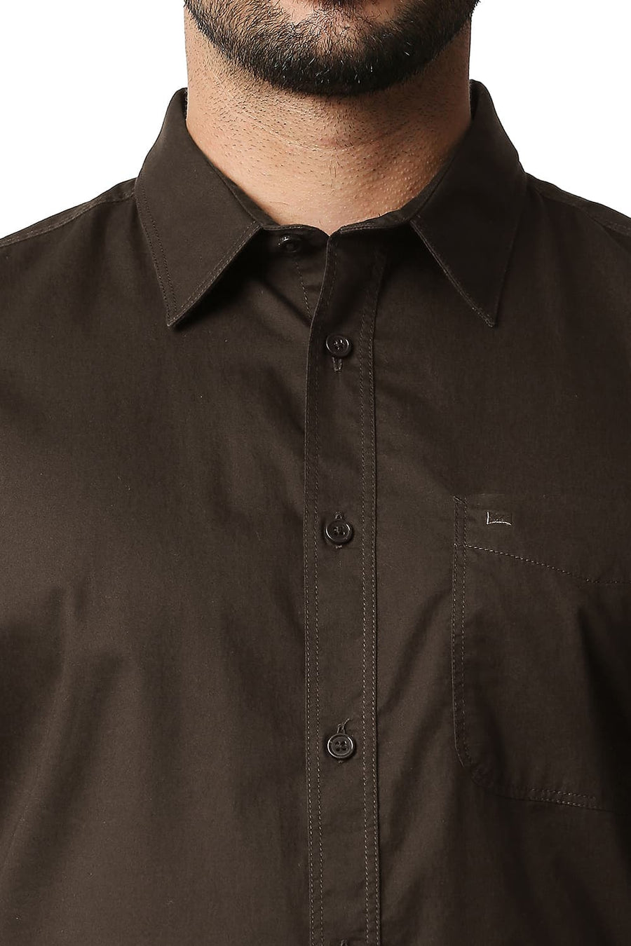 BASICS SLIM FIT BEAN BROWN TWILL SHIRT