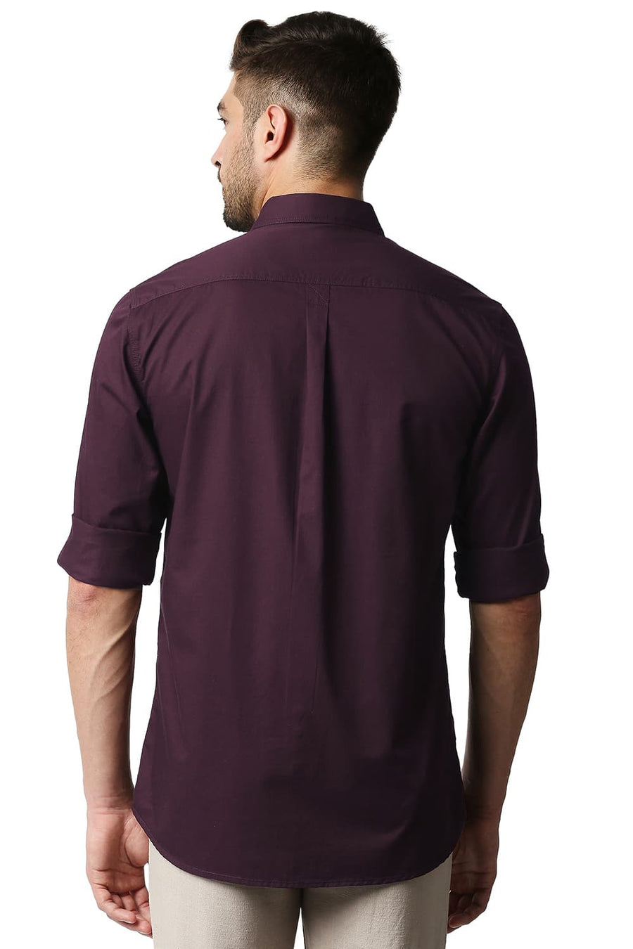 BASICS SLIM FIT FIG WINE TWILL SHIRT