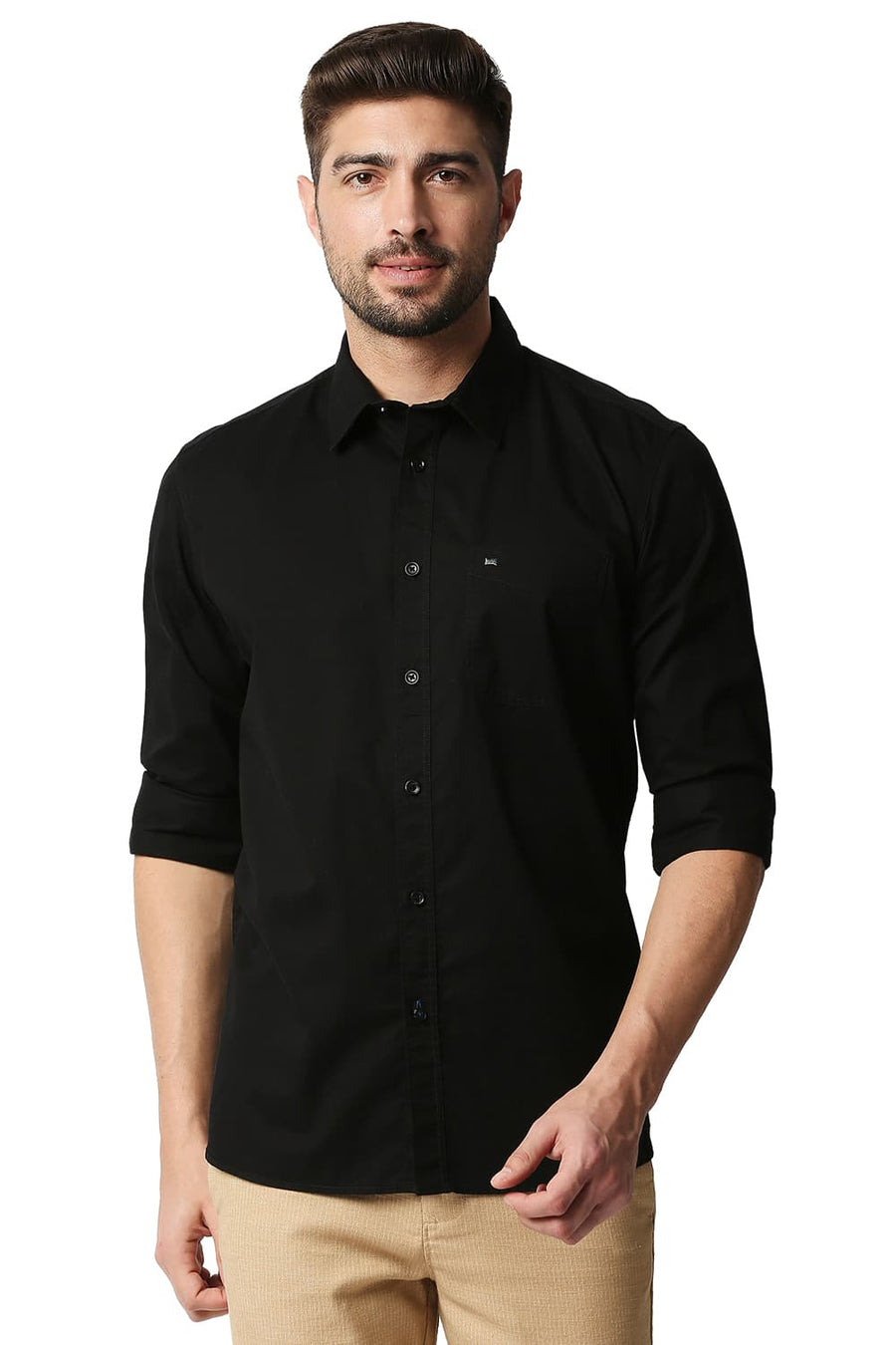 BASICS SLIM FIT ANTHRACITE BLACK TWILL SHIRT