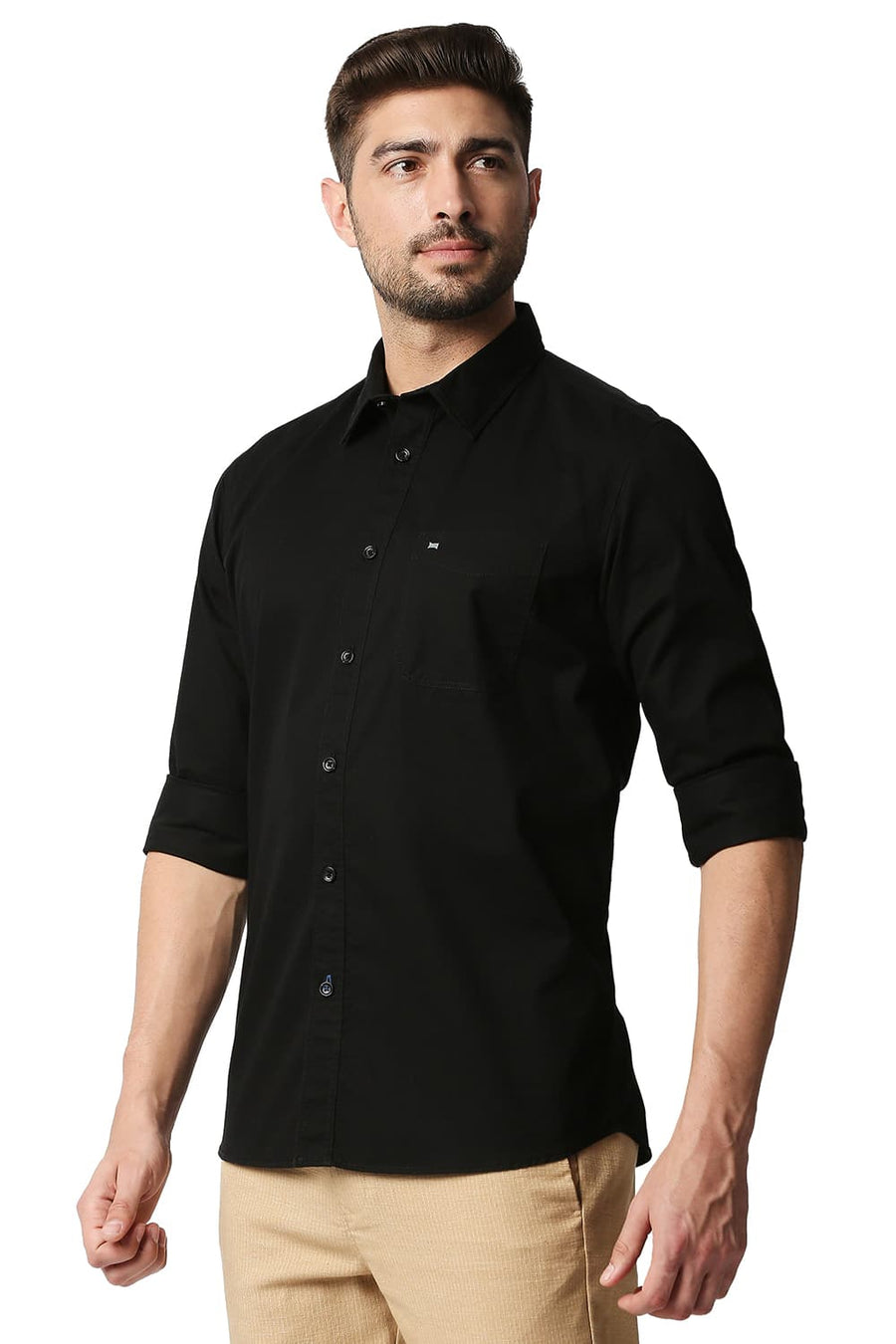 BASICS SLIM FIT ANTHRACITE BLACK TWILL SHIRT