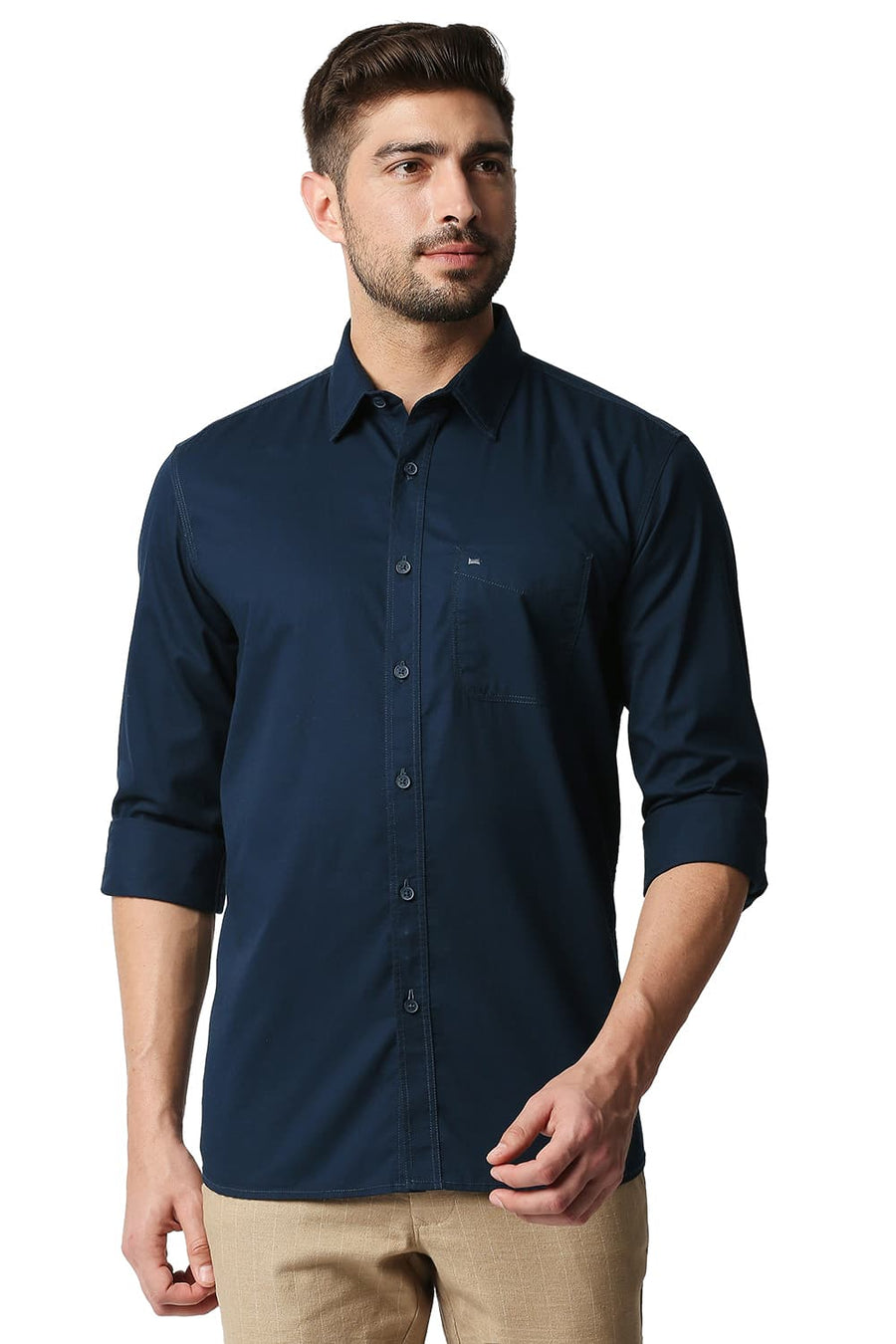 BASICS SLIM FIT DRESS NAVY TWILL SHIRT