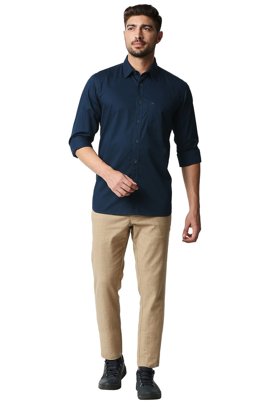 BASICS SLIM FIT DRESS NAVY TWILL SHIRT