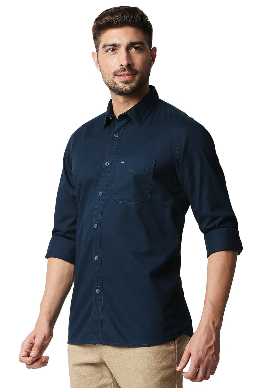 BASICS SLIM FIT DRESS NAVY TWILL SHIRT