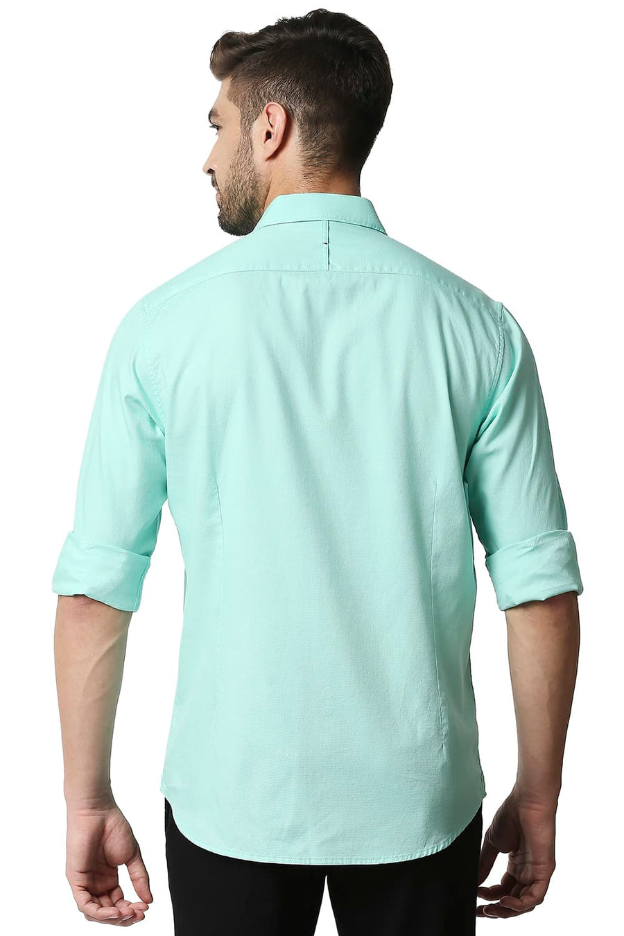 BASICS SLIM FIT OPAL GREEN DOBBY SHIRT