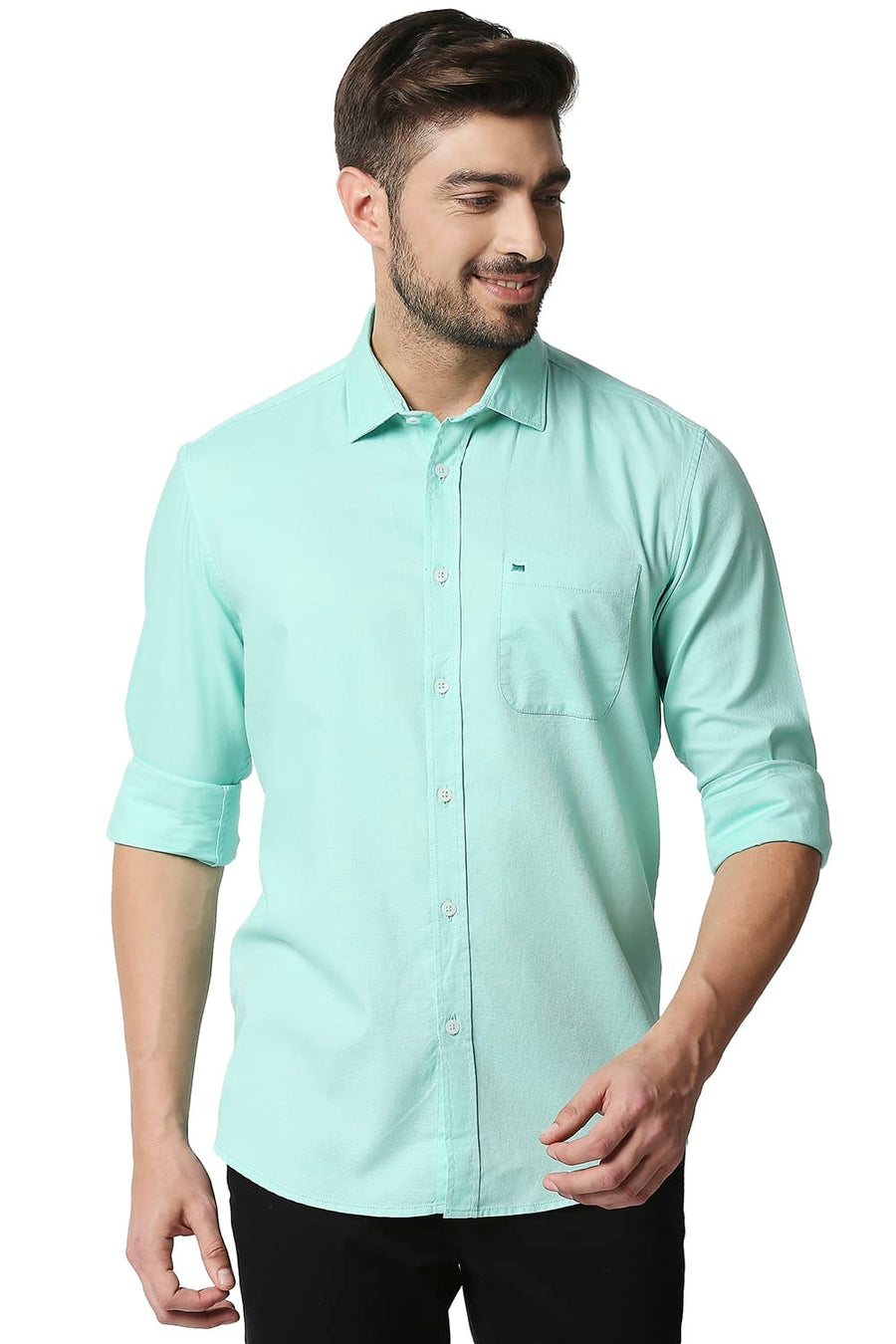BASICS SLIM FIT OPAL GREEN DOBBY SHIRT