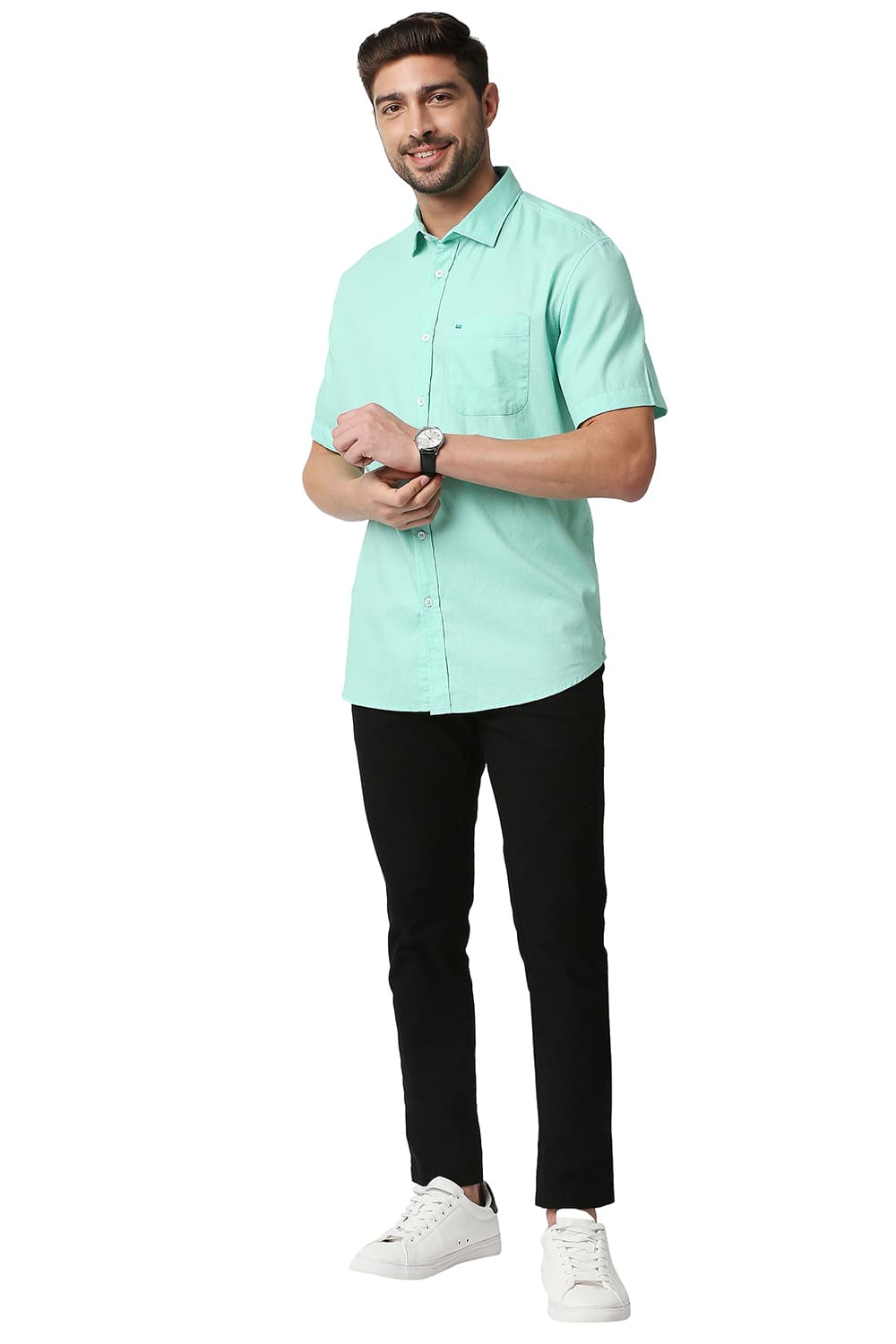 BASICS SLIM FIT DOBBY HALFSLEEVES SHIRT