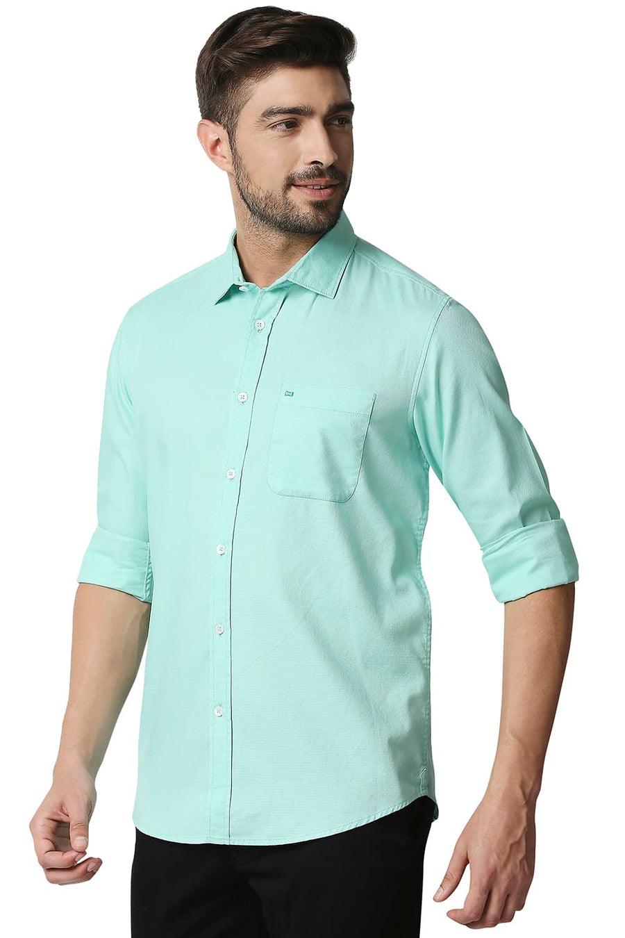 BASICS SLIM FIT OPAL GREEN DOBBY SHIRT