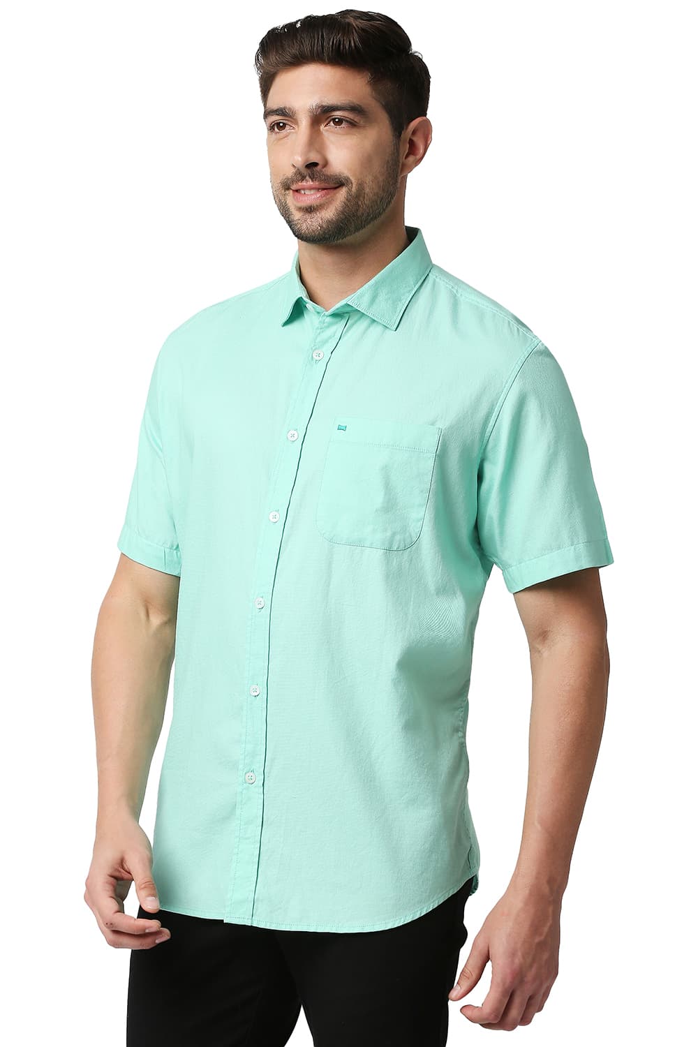 BASICS SLIM FIT DOBBY HALFSLEEVES SHIRT