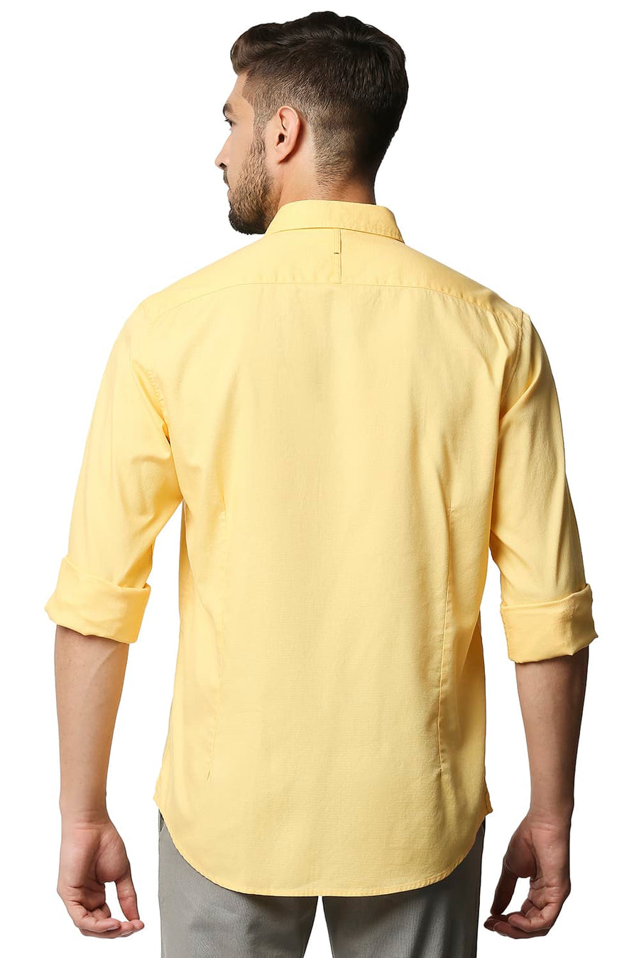 BASICS SLIM FIT SAMOAN YELLOW DOBBY SHIRT