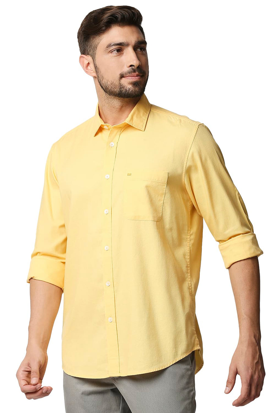 BASICS SLIM FIT SAMOAN YELLOW DOBBY SHIRT