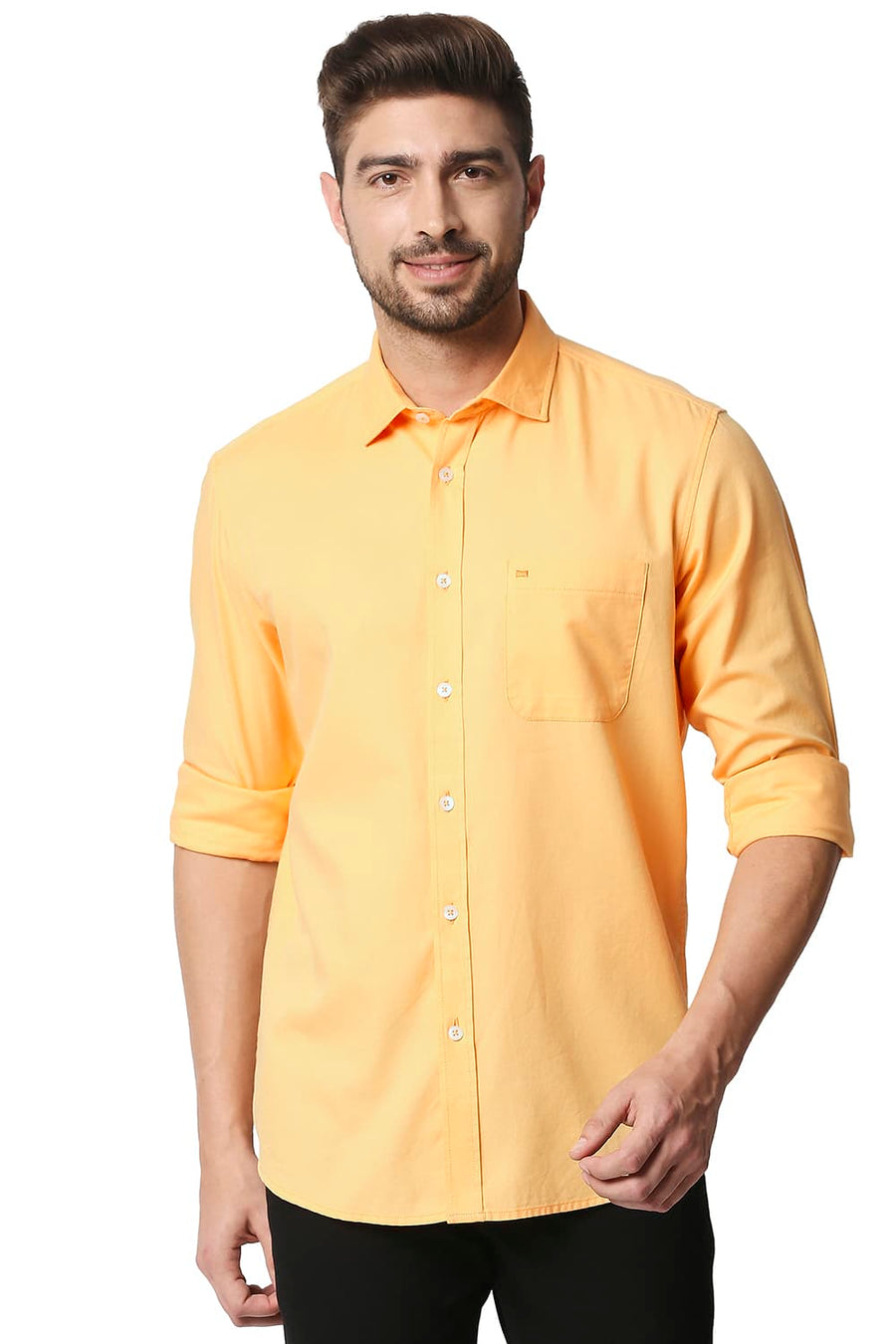BASICS SLIM FIT KUMQUAT ORANGE DOBBY SHIRT
