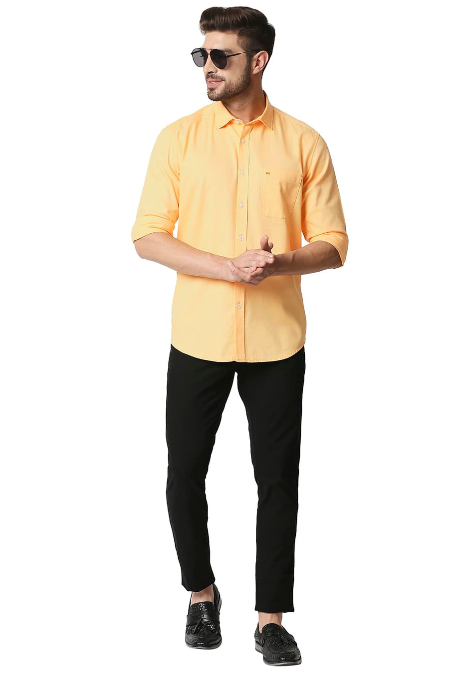 BASICS SLIM FIT KUMQUAT ORANGE DOBBY SHIRT