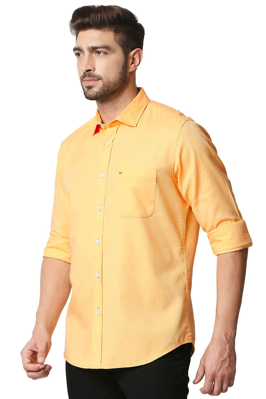 BASICS SLIM FIT KUMQUAT ORANGE DOBBY SHIRT