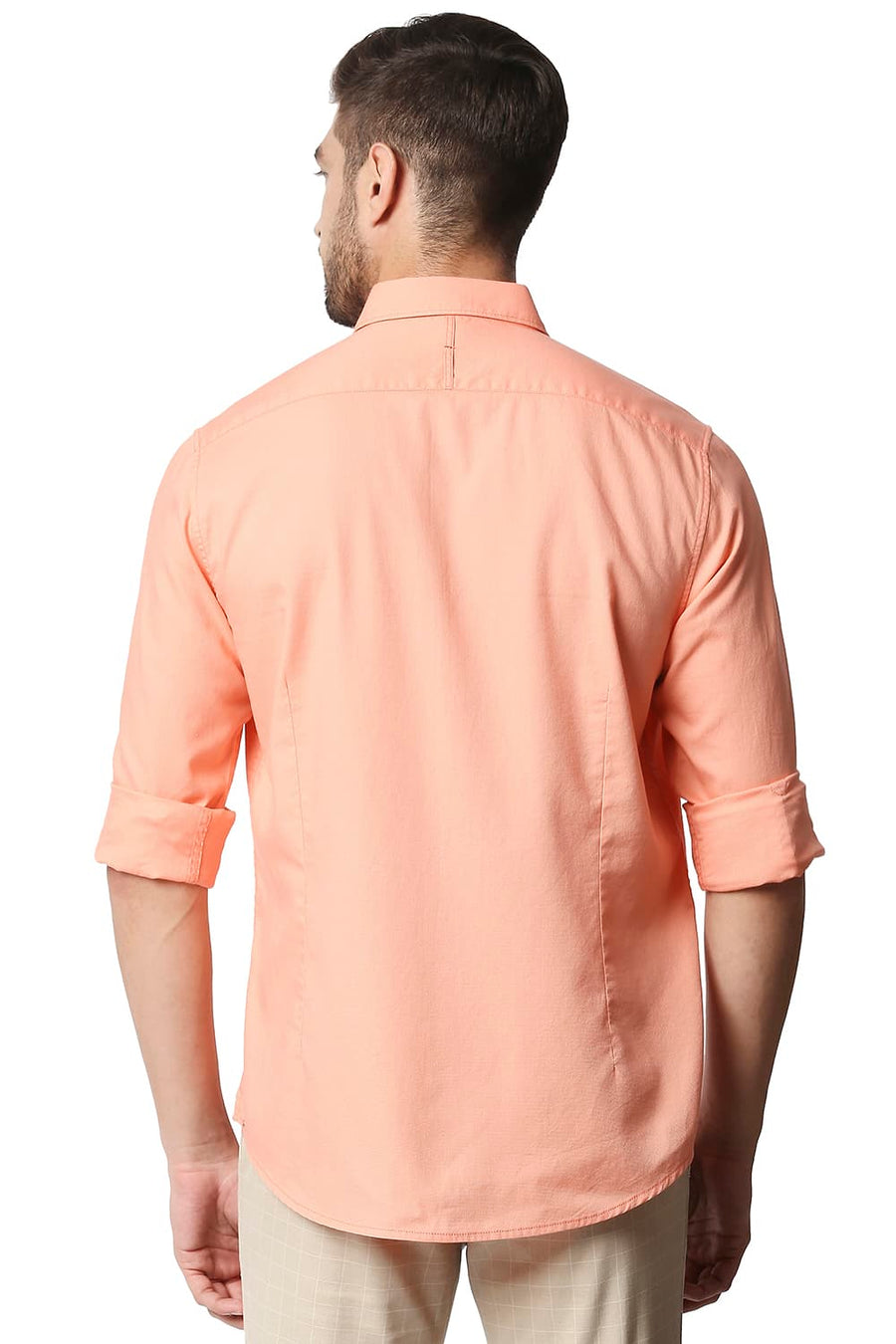 BASICS SLIM FIT FRESH SALMON ORANGE DOBBY SHIRT