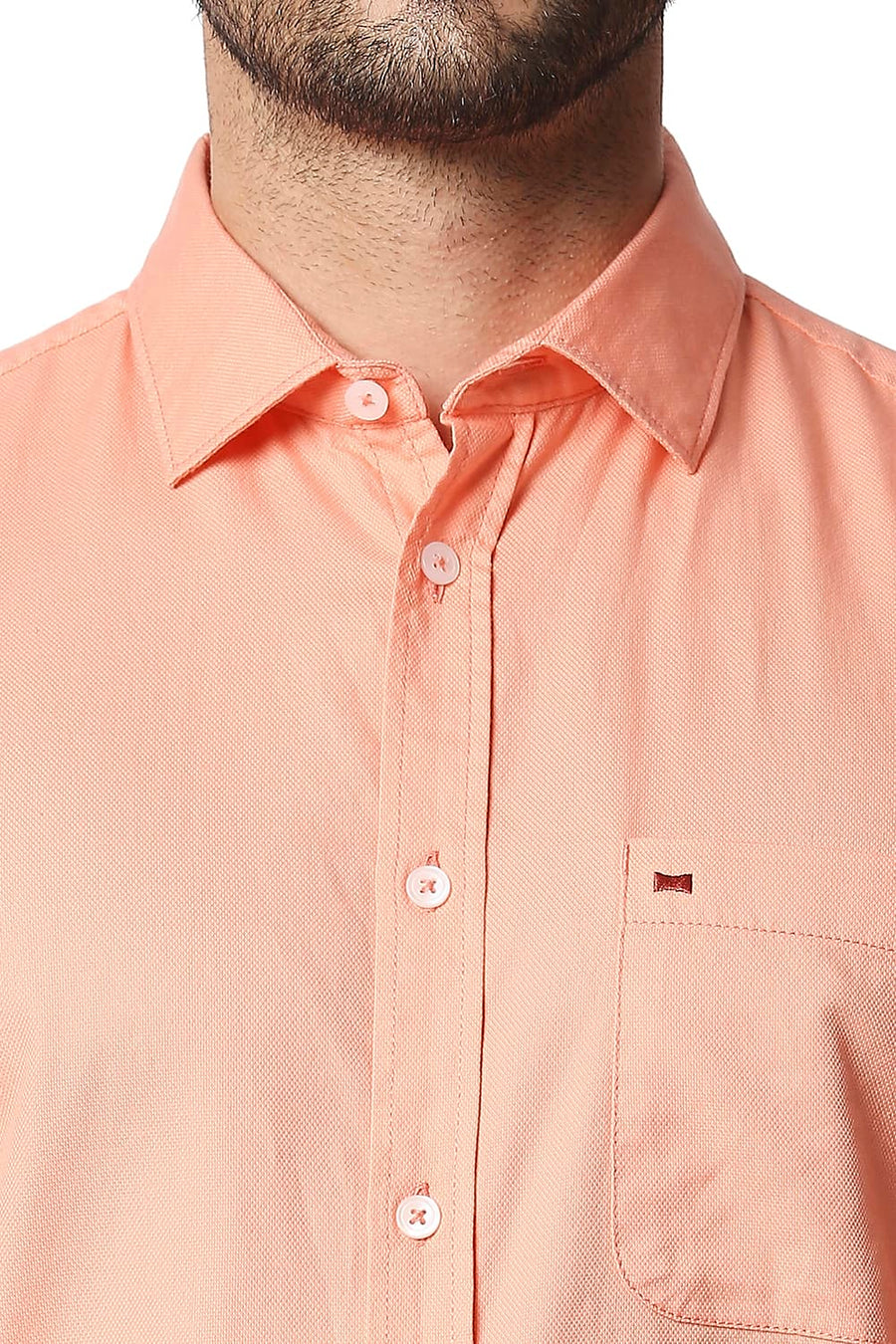 BASICS SLIM FIT FRESH SALMON ORANGE DOBBY SHIRT