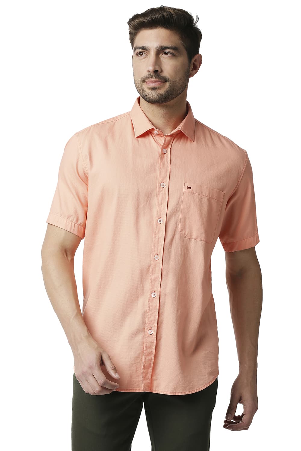 BASICS SLIM FIT DOBBY HALFSLEEVES SHIRT