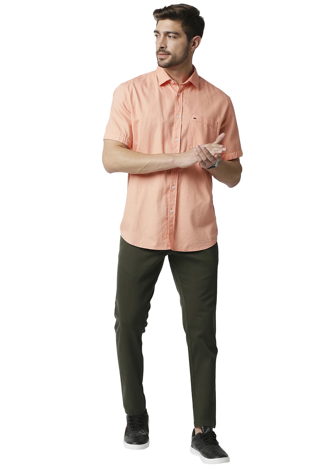 BASICS SLIM FIT DOBBY HALFSLEEVES SHIRT