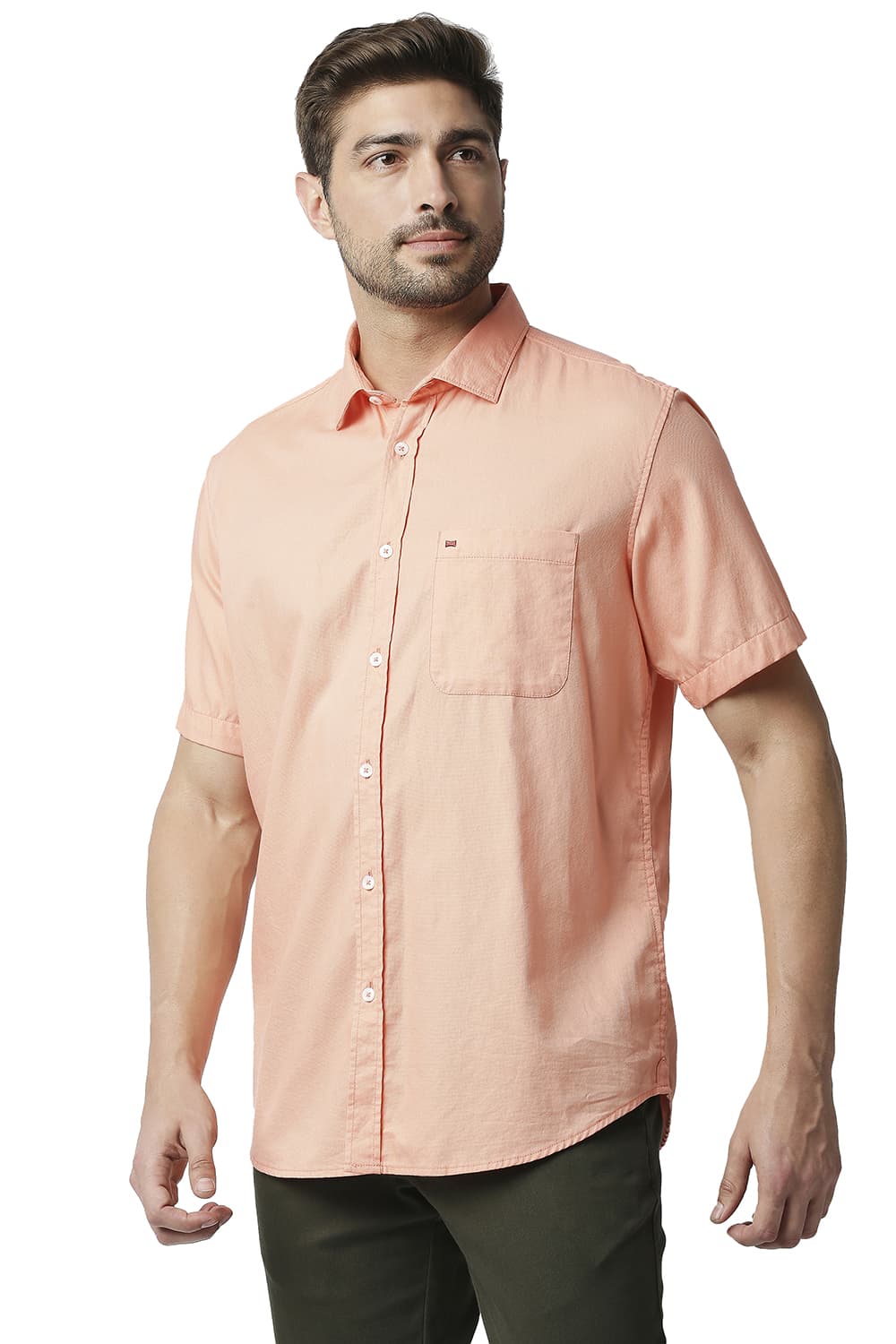 BASICS SLIM FIT DOBBY HALFSLEEVES SHIRT