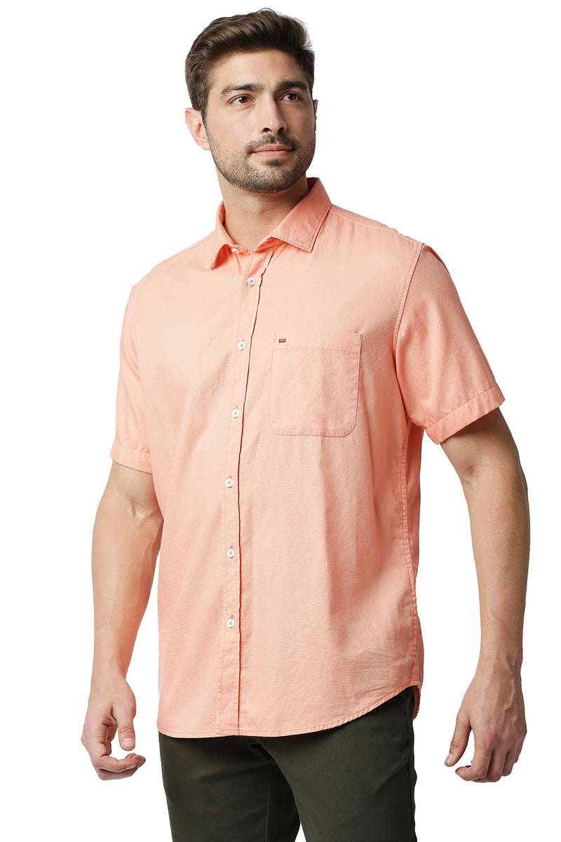 BASICS SLIM FIT DOBBY HALFSLEEVES SHIRT