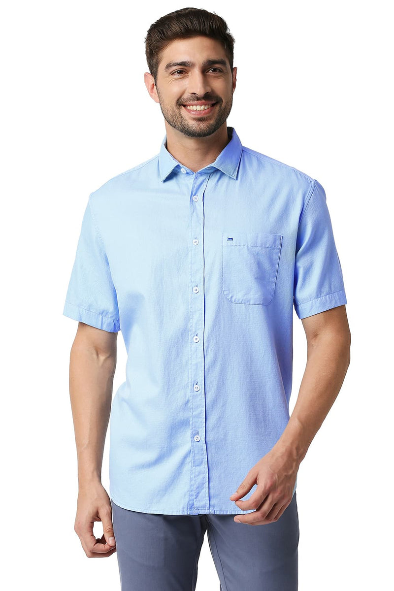 BASICS SLIM FIT DOBBY HALFSLEEVES SHIRT