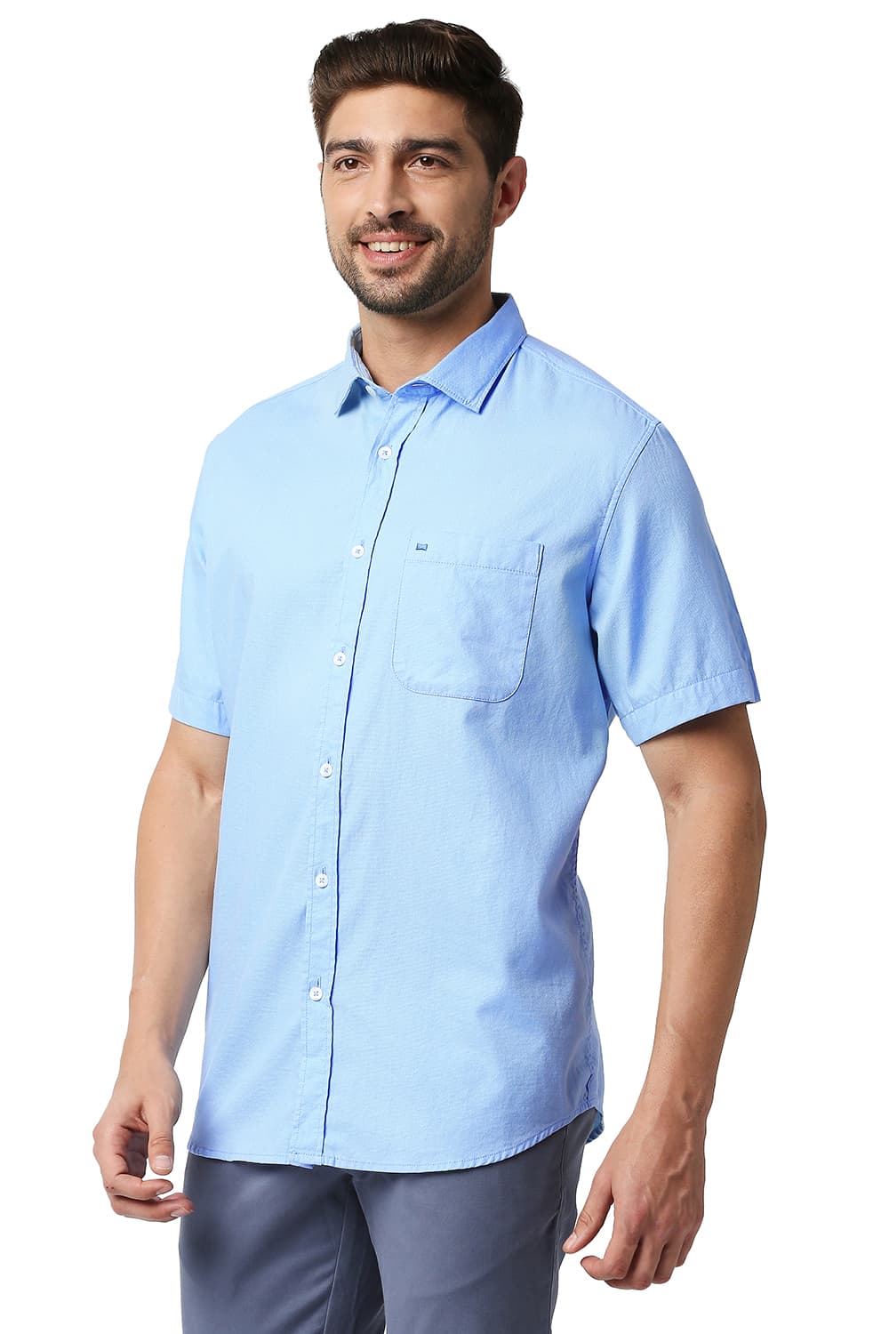 BASICS SLIM FIT DOBBY HALFSLEEVES SHIRT