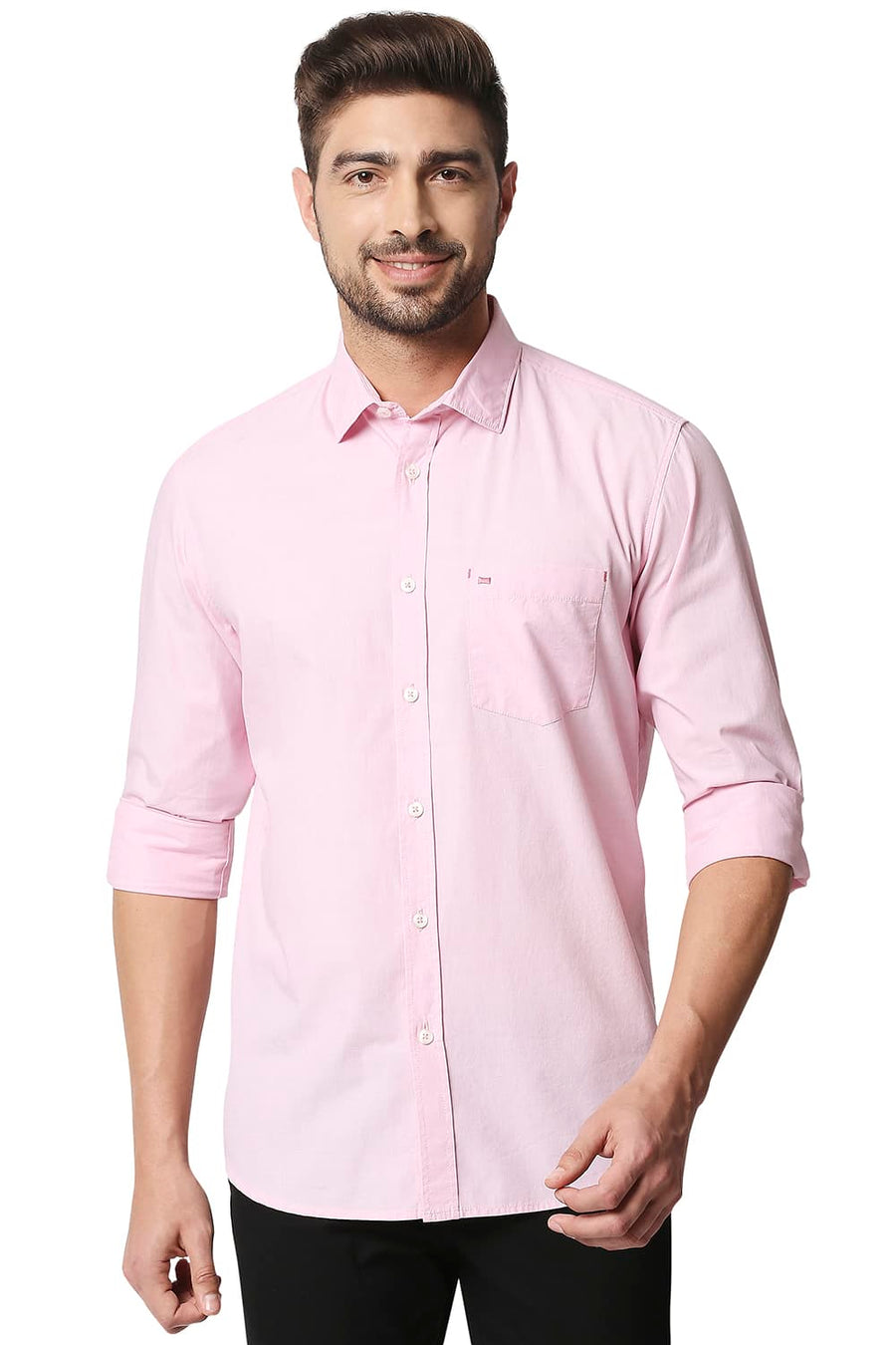 BASICS SLIM FIT PINK BALLERINA FIL-A-FIL SHIRT